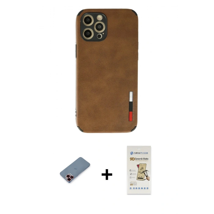 MARSİLYAN™- iPhone 12 Pro Max Kılıf Doruk Asil Koleksiyonu - Siyah Mat Seramik Nano Ekran Koruyucu + Metal Kamera Lens Koruma Cam - KI