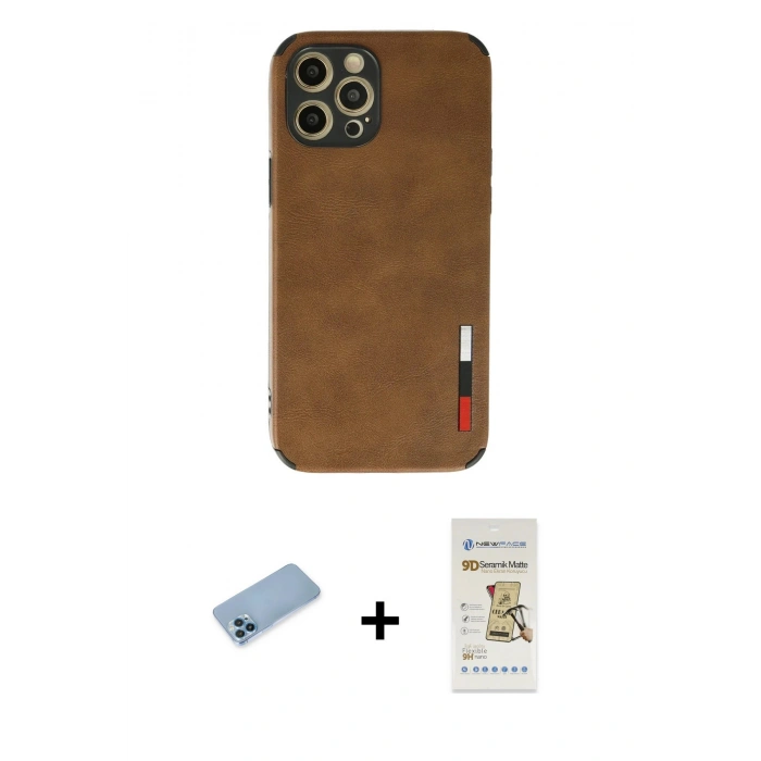 MARSİLYAN™- iPhone 12 Pro Max Kılıf Doruk Asil Koleksiyonu - Siyah Mat Seramik Nano Ekran Koruyucu + Shine Kamera Lens Koruma Cam - MI