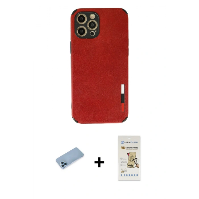 MARSİLYAN™- iPhone 12 Pro Max Kılıf Doruk Asil Koleksiyonu - Siyah Mat Seramik Nano Ekran Koruyucu + Shine Kamera Lens Koruma Cam - MI