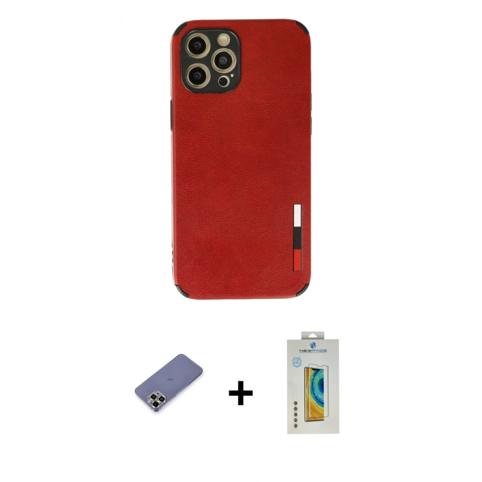 MARSİLYAN™- iPhone 12 Pro Max Kılıf Doruk Asil Koleksiyonu - Siyah Polymer Nano Ekran Koruyucu + Metal Kamera Lens Koruma Cam - GD
