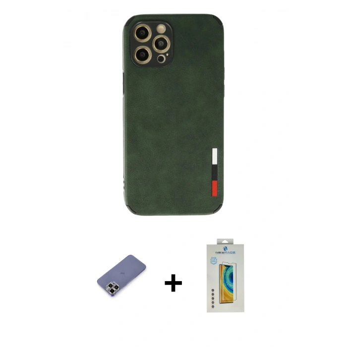 MARSİLYAN™- iPhone 12 Pro Max Kılıf Doruk Asil Koleksiyonu - Siyah Polymer Nano Ekran Koruyucu + Metal Kamera Lens Koruma Cam - GD