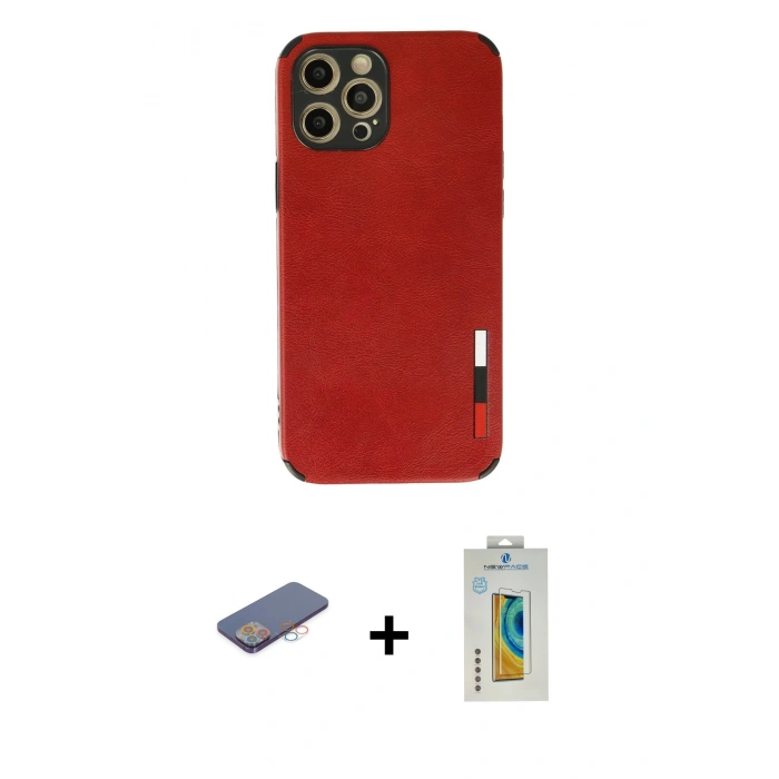 MARSİLYAN™- iPhone 12 Pro Max Kılıf Doruk Asil Koleksiyonu - Siyah Polymer Nano Ekran Koruyucu + Renkli Kamera Lens Koruma Cam - PE