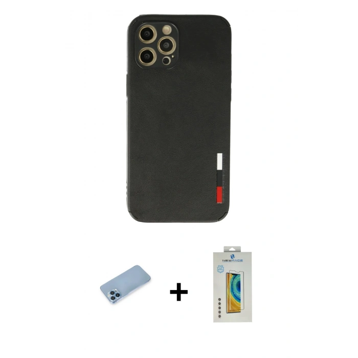 MARSİLYAN™- iPhone 12 Pro Max Kılıf Doruk Asil Koleksiyonu - Siyah Polymer Nano Ekran Koruyucu + Shine Kamera Lens Koruma Cam - MI