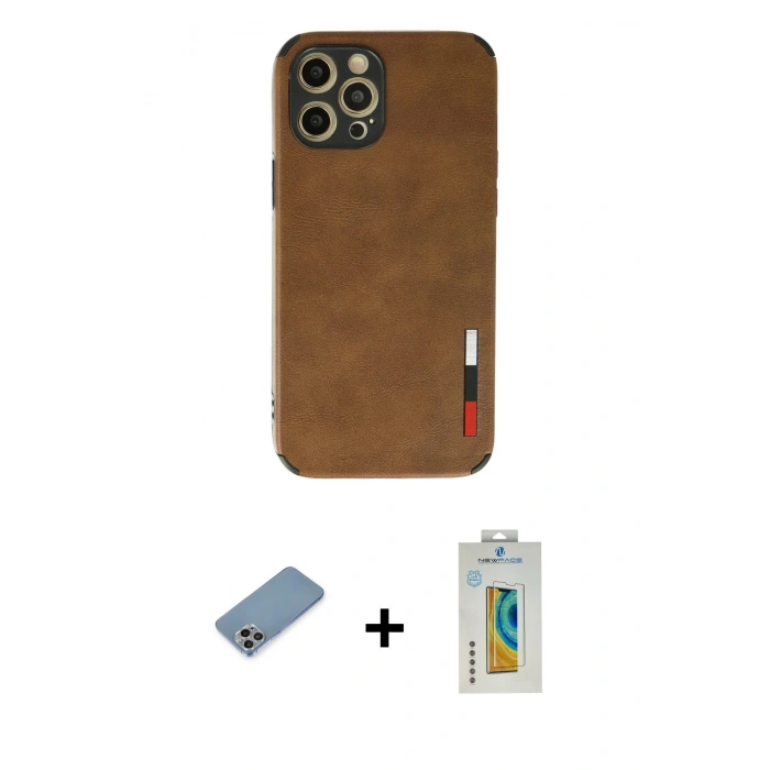 MARSİLYAN™- iPhone 12 Pro Max Kılıf Doruk Asil Koleksiyonu - Siyah Polymer Nano Ekran Koruyucu + Shine Kamera Lens Koruma Cam - GI