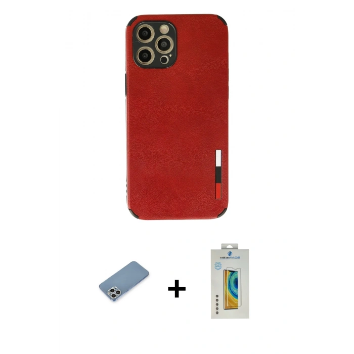 MARSİLYAN™- iPhone 12 Pro Max Kılıf Doruk Asil Koleksiyonu - Siyah Polymer Nano Ekran Koruyucu + Shine Kamera Lens Koruma Cam - GS