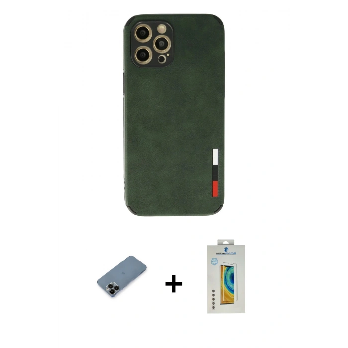 MARSİLYAN™- iPhone 12 Pro Max Kılıf Doruk Asil Koleksiyonu - Siyah Polymer Nano Ekran Koruyucu + Shine Kamera Lens Koruma Cam - SH