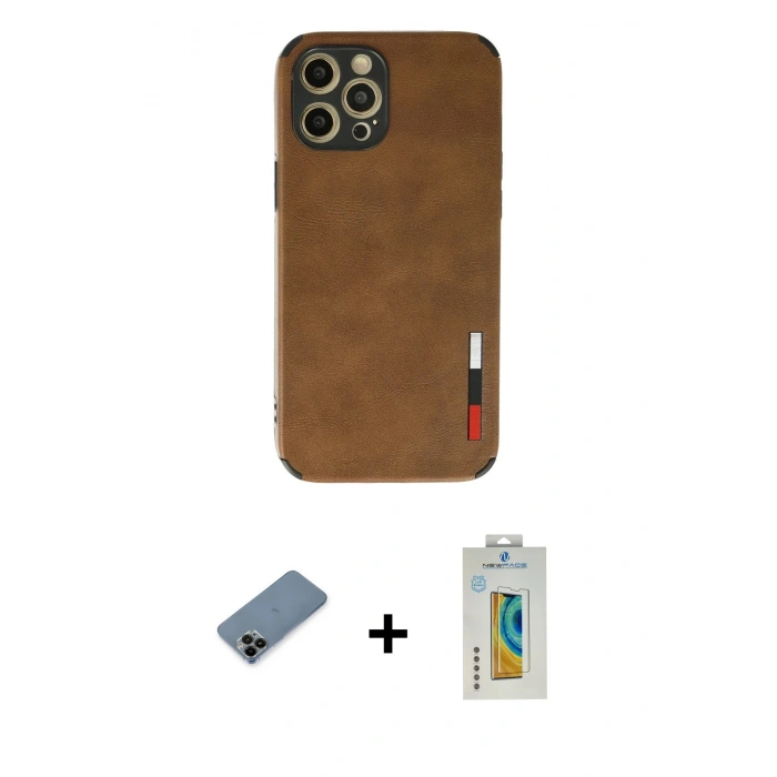 MARSİLYAN™- iPhone 12 Pro Max Kılıf Doruk Asil Koleksiyonu - Siyah Polymer Nano Ekran Koruyucu + Shine Kamera Lens Koruma Cam - SH