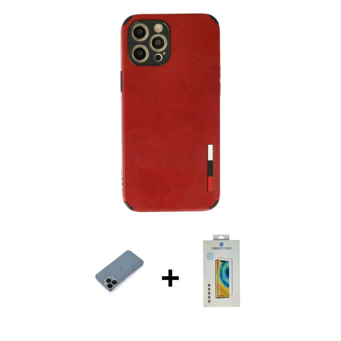 MARSİLYAN™- iPhone 12 Pro Max Kılıf Doruk Asil Koleksiyonu - Siyah Polymer Nano Ekran Koruyucu + Shine Kamera Lens Koruma Cam - SH