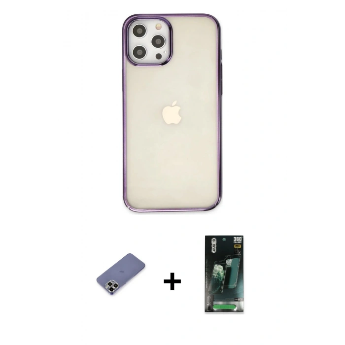 MARSİLYAN™- iPhone 12 Pro Max Kılıf Doruk Doku Prime - Şeffaf 360 Full Body Arka Koruyucu + Metal Kamera Lens Koruma Cam - GD