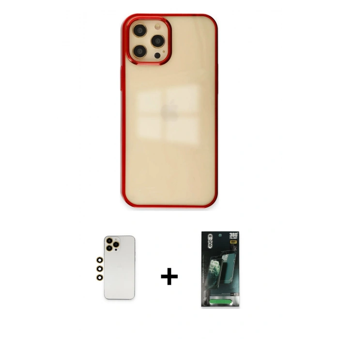 MARSİLYAN™- iPhone 12 Pro Max Kılıf Doruk Doku Prime - Şeffaf 360 Full Body Arka Koruyucu + Shine Kamera Lens - GD