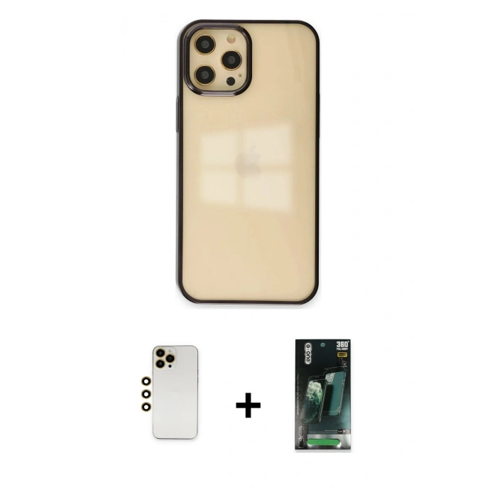 MARSİLYAN™- iPhone 12 Pro Max Kılıf Doruk Doku Prime - Şeffaf 360 Full Body Arka Koruyucu + Shine Kamera Lens - GD