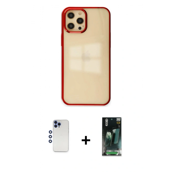 MARSİLYAN™- iPhone 12 Pro Max Kılıf Doruk Doku Prime - Şeffaf 360 Full Body Arka Koruyucu + Shine Kamera Lens - LT