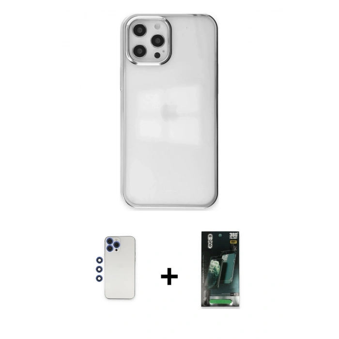 MARSİLYAN™- iPhone 12 Pro Max Kılıf Doruk Doku Prime - Şeffaf 360 Full Body Arka Koruyucu + Shine Kamera Lens - LT