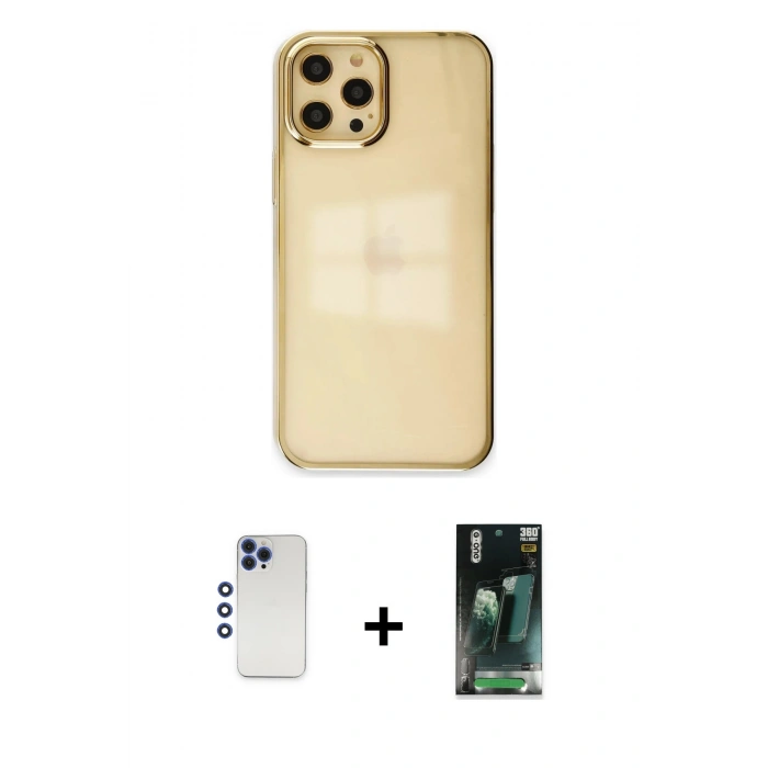 MARSİLYAN™- iPhone 12 Pro Max Kılıf Doruk Doku Prime - Şeffaf 360 Full Body Arka Koruyucu + Shine Kamera Lens - LT