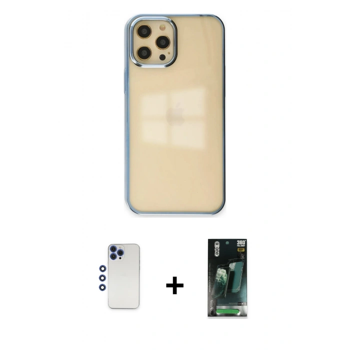 MARSİLYAN™- iPhone 12 Pro Max Kılıf Doruk Doku Prime - Şeffaf 360 Full Body Arka Koruyucu + Shine Kamera Lens - LT