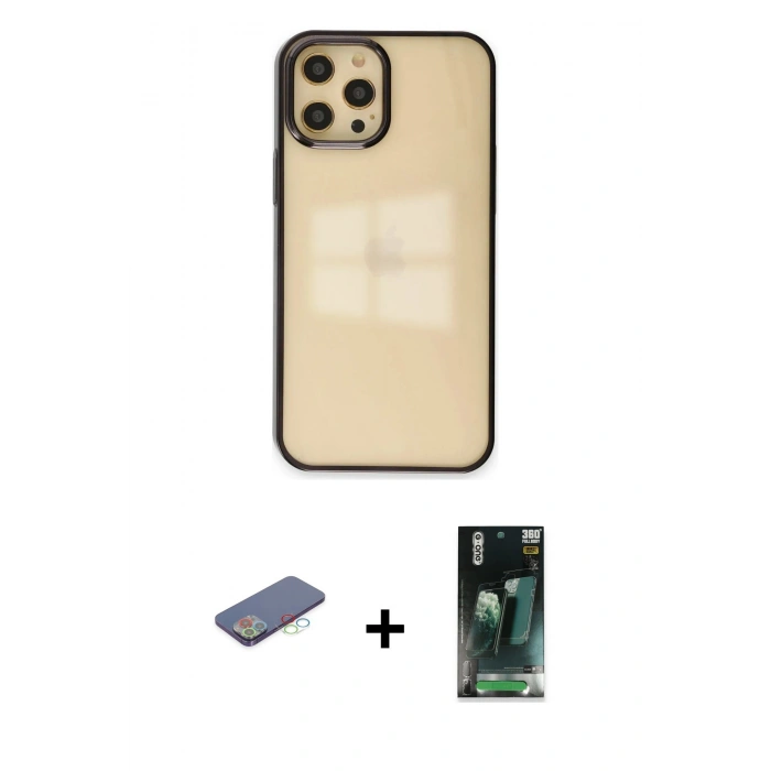 MARSİLYAN™- iPhone 12 Pro Max Kılıf Doruk Doku Prime - Şeffaf 360 Full Body Arka Koruyucu + Renkli Kamera Lens Koruma Cam - MI