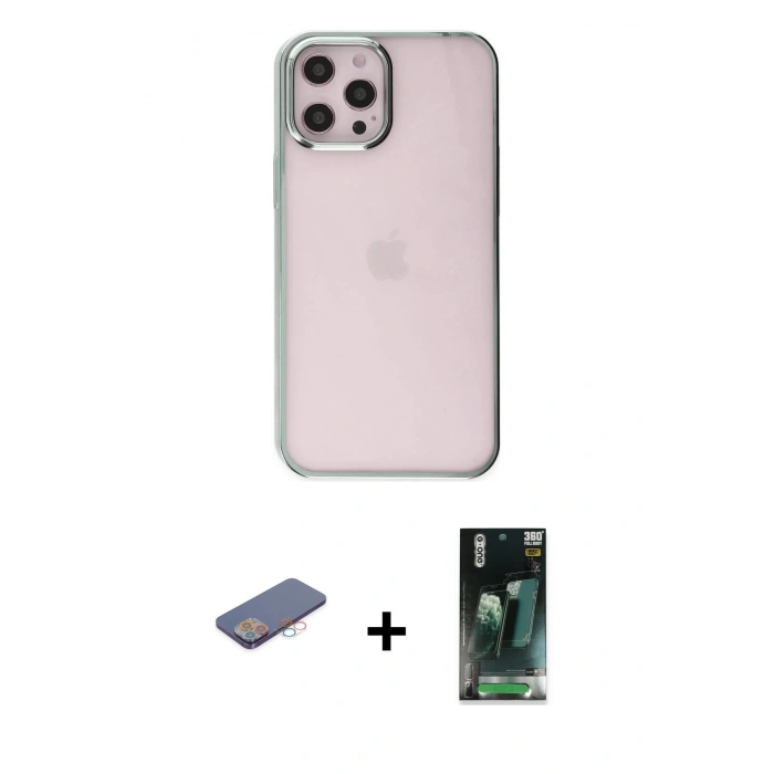MARSİLYAN™- iPhone 12 Pro Max Kılıf Doruk Doku Prime - Şeffaf 360 Full Body Arka Koruyucu + Renkli Kamera Lens Koruma Cam - PE