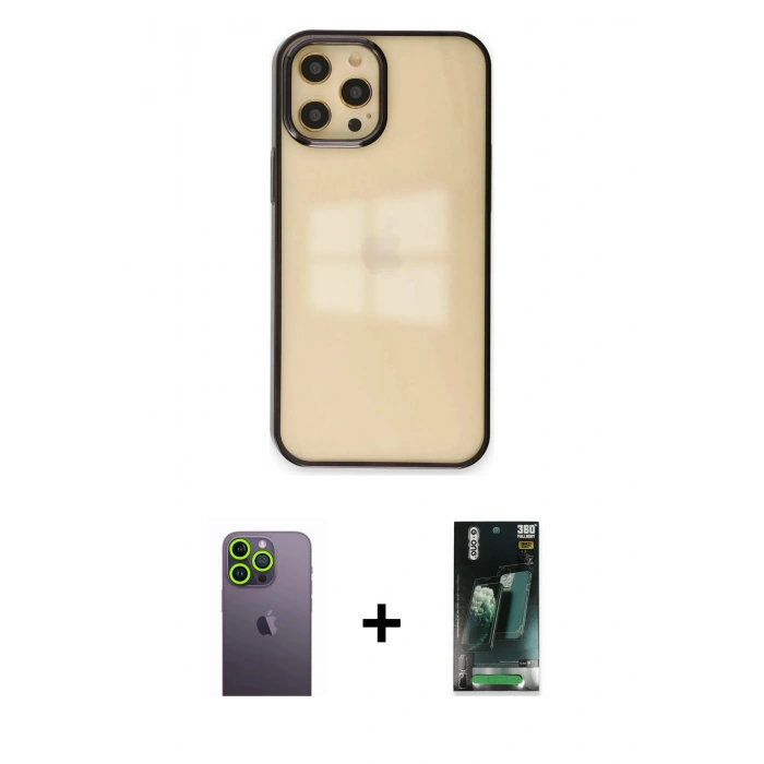 MARSİLYAN™- iPhone 12 Pro Max Kılıf Doruk Doku Prime - Şeffaf 360 Full Body Arka Koruyucu + Neon Fosforlu Kamera Lens - YL