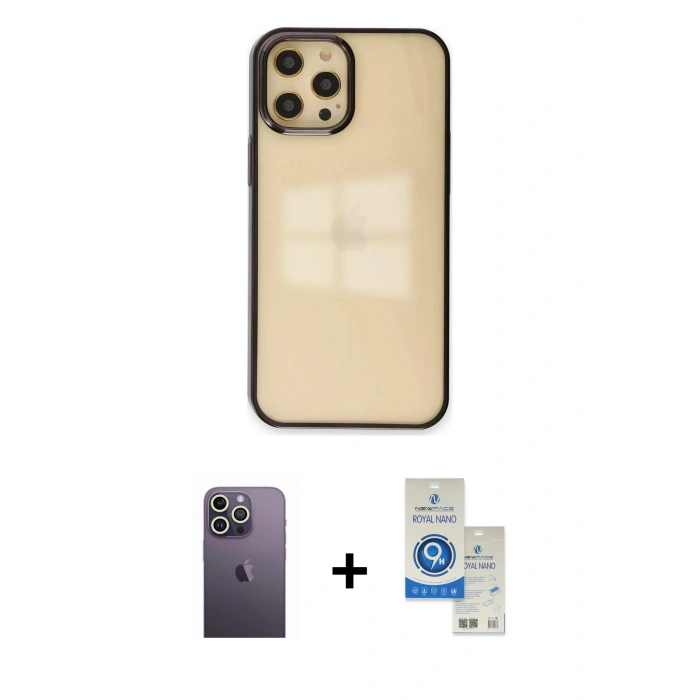 MARSİLYAN™- iPhone 12 Pro Max Kılıf Doruk Doku Prime - Şeffaf Royal Nano Ekran Koruyucu + Neon Fosforlu Kamera Lens - BZ