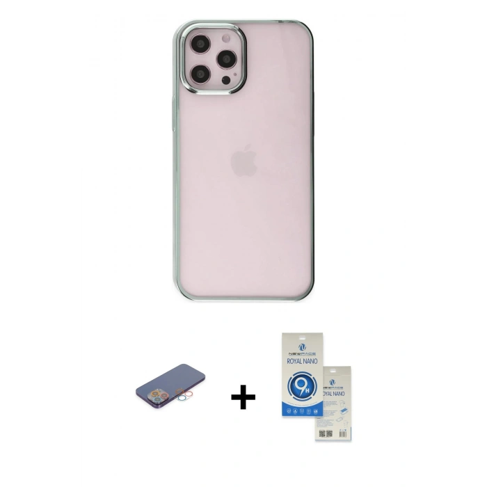 MARSİLYAN™- iPhone 12 Pro Max Kılıf Doruk Doku Prime - Şeffaf Royal Nano Ekran Koruyucu + Renkli Kamera Lens Koruma Cam - PE