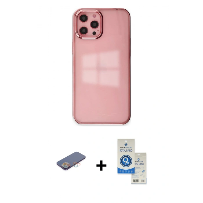MARSİLYAN™- iPhone 12 Pro Max Kılıf Doruk Doku Prime - Şeffaf Royal Nano Ekran Koruyucu + Renkli Kamera Lens Koruma Cam - PE