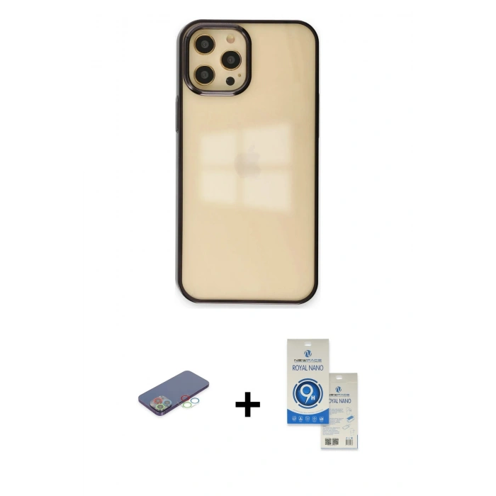 MARSİLYAN™- iPhone 12 Pro Max Kılıf Doruk Doku Prime - Şeffaf Royal Nano Ekran Koruyucu + Renkli Kamera Lens Koruma Cam - MI