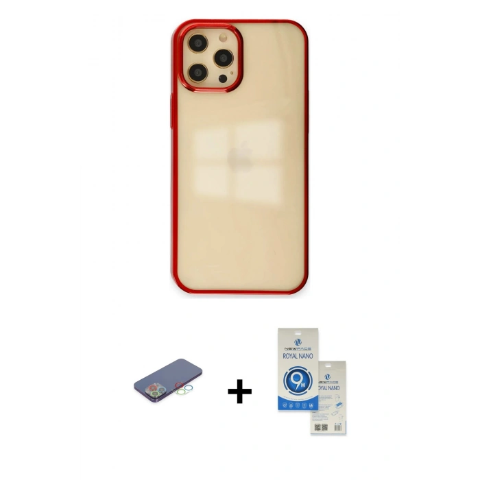 MARSİLYAN™- iPhone 12 Pro Max Kılıf Doruk Doku Prime - Şeffaf Royal Nano Ekran Koruyucu + Renkli Kamera Lens Koruma Cam - MI