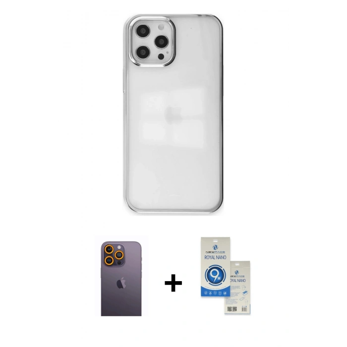 MARSİLYAN™- iPhone 12 Pro Max Kılıf Doruk Doku Prime - Şeffaf Royal Nano Ekran Koruyucu + Neon Fosforlu Kamera Lens - SI