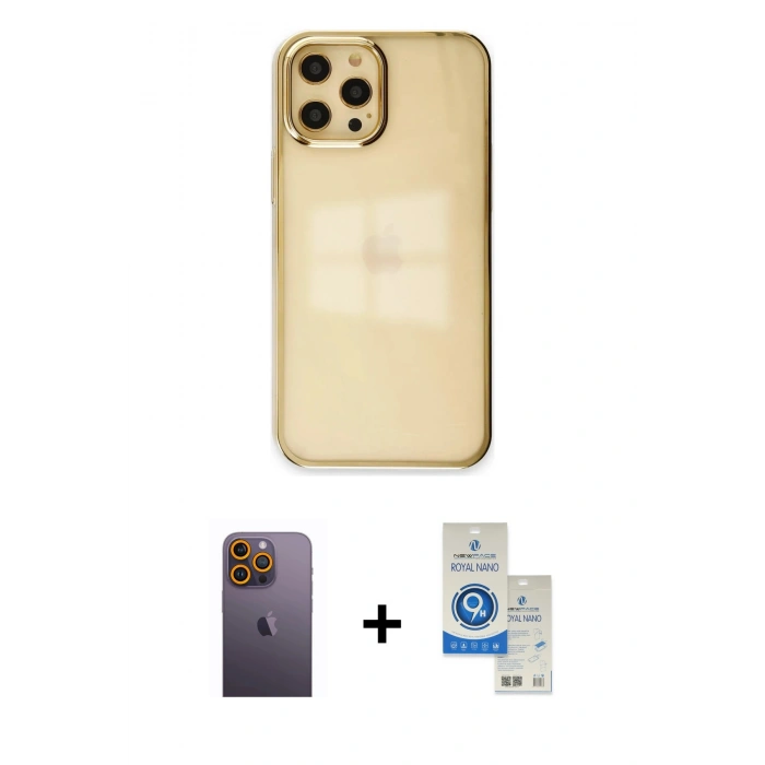 MARSİLYAN™- iPhone 12 Pro Max Kılıf Doruk Doku Prime - Şeffaf Royal Nano Ekran Koruyucu + Neon Fosforlu Kamera Lens - SI