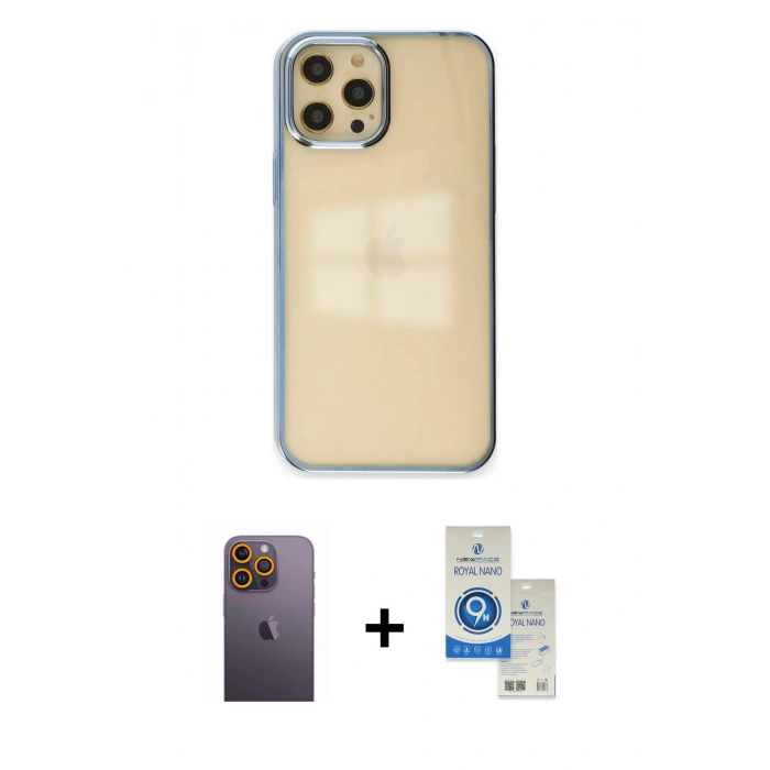 MARSİLYAN™- iPhone 12 Pro Max Kılıf Doruk Doku Prime - Şeffaf Royal Nano Ekran Koruyucu + Neon Fosforlu Kamera Lens - SI