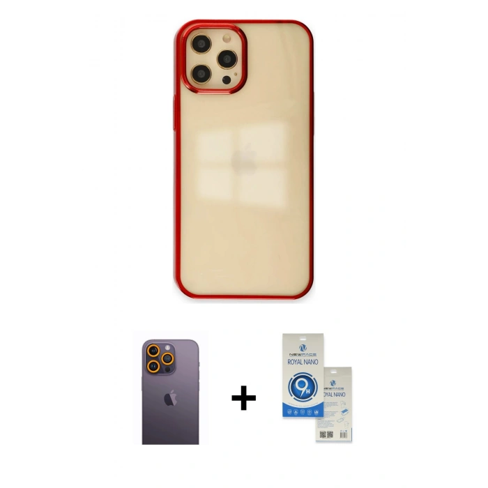 MARSİLYAN™- iPhone 12 Pro Max Kılıf Doruk Doku Prime - Şeffaf Royal Nano Ekran Koruyucu + Neon Fosforlu Kamera Lens - SI
