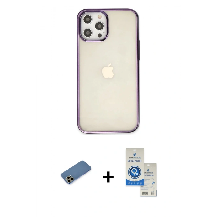 MARSİLYAN™- iPhone 12 Pro Max Kılıf Doruk Doku Prime - Şeffaf Royal Nano Ekran Koruyucu + Shine Kamera Lens Koruma Cam - GD