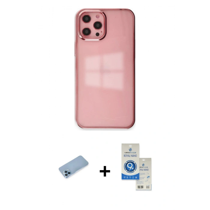MARSİLYAN™- iPhone 12 Pro Max Kılıf Doruk Doku Prime - Şeffaf Royal Nano Ekran Koruyucu + Shine Kamera Lens Koruma Cam - MI