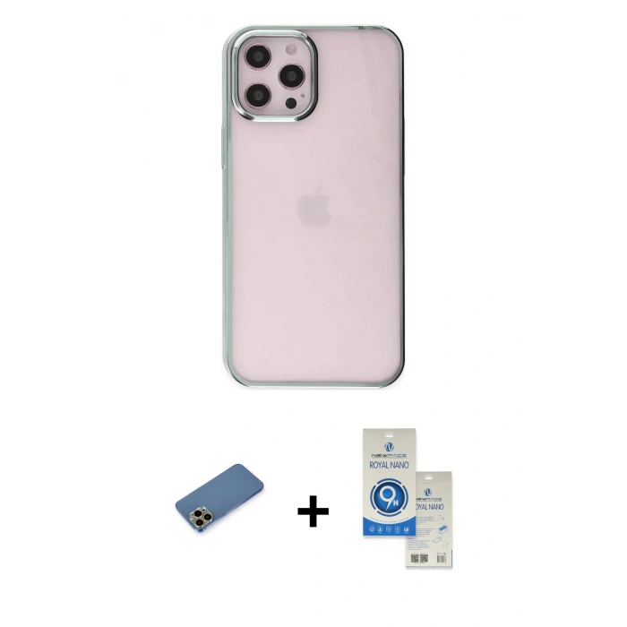 MARSİLYAN™- iPhone 12 Pro Max Kılıf Doruk Doku Prime - Şeffaf Royal Nano Ekran Koruyucu + Shine Kamera Lens Koruma Cam - GD