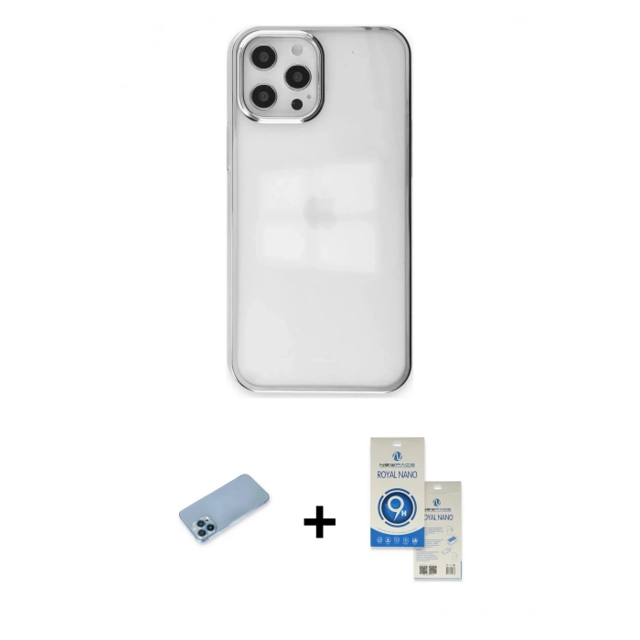 MARSİLYAN™- iPhone 12 Pro Max Kılıf Doruk Doku Prime - Şeffaf Royal Nano Ekran Koruyucu + Shine Kamera Lens Koruma Cam - MI