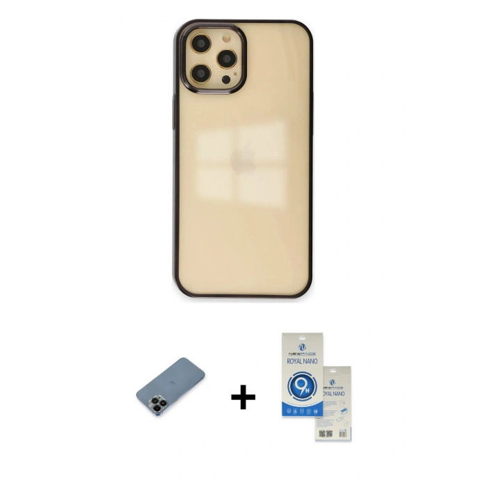 MARSİLYAN™- iPhone 12 Pro Max Kılıf Doruk Doku Prime - Şeffaf Royal Nano Ekran Koruyucu + Shine Kamera Lens Koruma Cam - SH