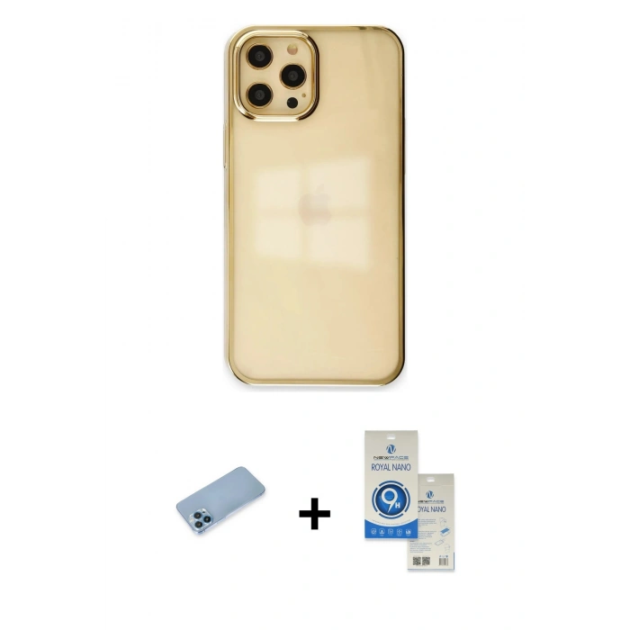 MARSİLYAN™- iPhone 12 Pro Max Kılıf Doruk Doku Prime - Şeffaf Royal Nano Ekran Koruyucu + Shine Kamera Lens Koruma Cam - MI
