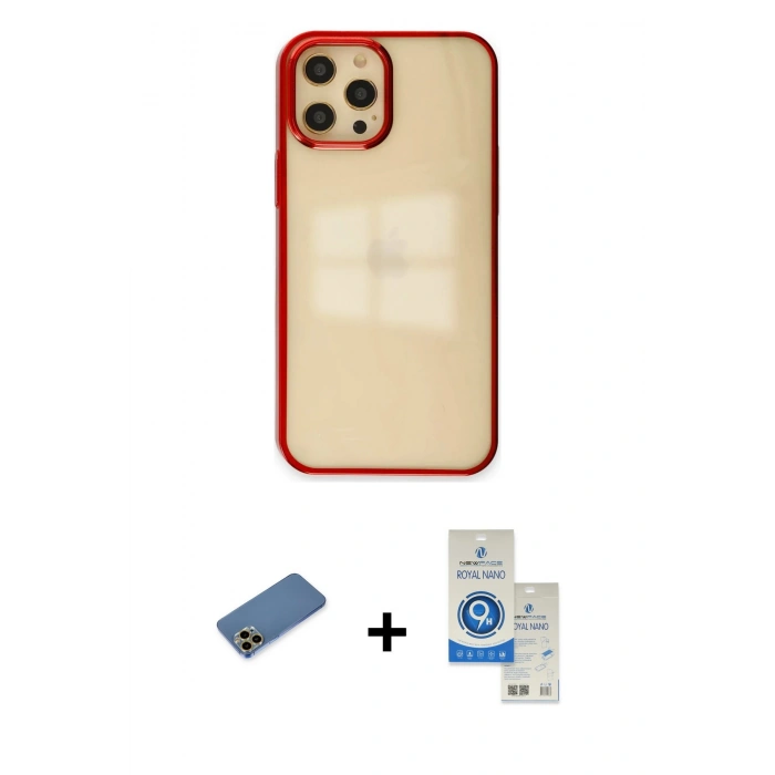 MARSİLYAN™- iPhone 12 Pro Max Kılıf Doruk Doku Prime - Şeffaf Royal Nano Ekran Koruyucu + Shine Kamera Lens Koruma Cam - GD
