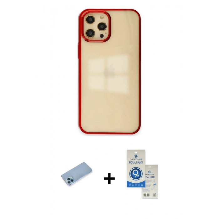 MARSİLYAN™- iPhone 12 Pro Max Kılıf Doruk Doku Prime - Şeffaf Royal Nano Ekran Koruyucu + Shine Kamera Lens Koruma Cam - MI