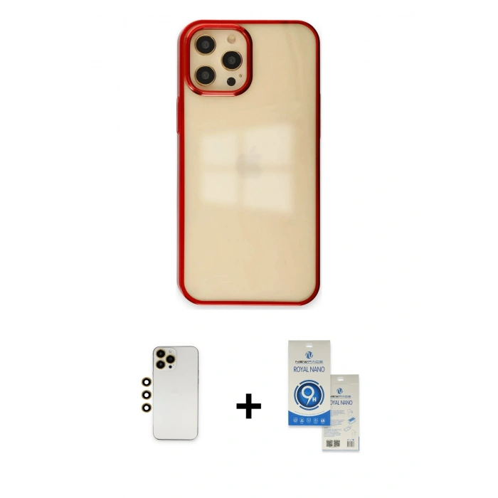 MARSİLYAN™- iPhone 12 Pro Max Kılıf Doruk Doku Prime - Şeffaf Royal Nano Ekran Koruyucu + Shine Kamera Lens - GD