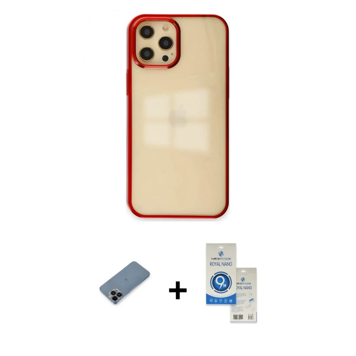 MARSİLYAN™- iPhone 12 Pro Max Kılıf Doruk Doku Prime - Şeffaf Royal Nano Ekran Koruyucu + Shine Kamera Lens Koruma Cam - SH