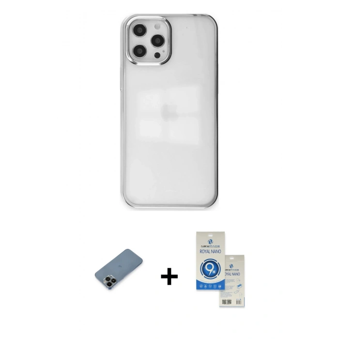 MARSİLYAN™- iPhone 12 Pro Max Kılıf Doruk Doku Prime - Şeffaf Royal Nano Ekran Koruyucu + Shine Kamera Lens Koruma Cam - SH