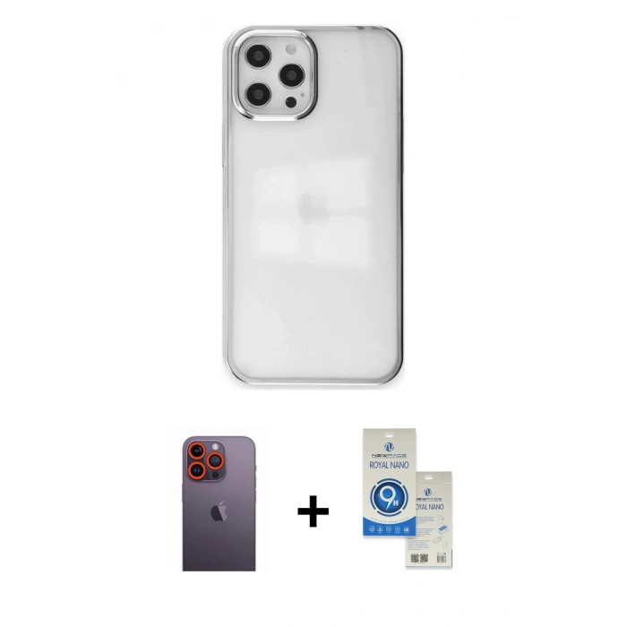 MARSİLYAN™- iPhone 12 Pro Max Kılıf Doruk Doku Prime - Şeffaf Royal Nano Ekran Koruyucu + Neon Fosforlu Kamera Lens - TU