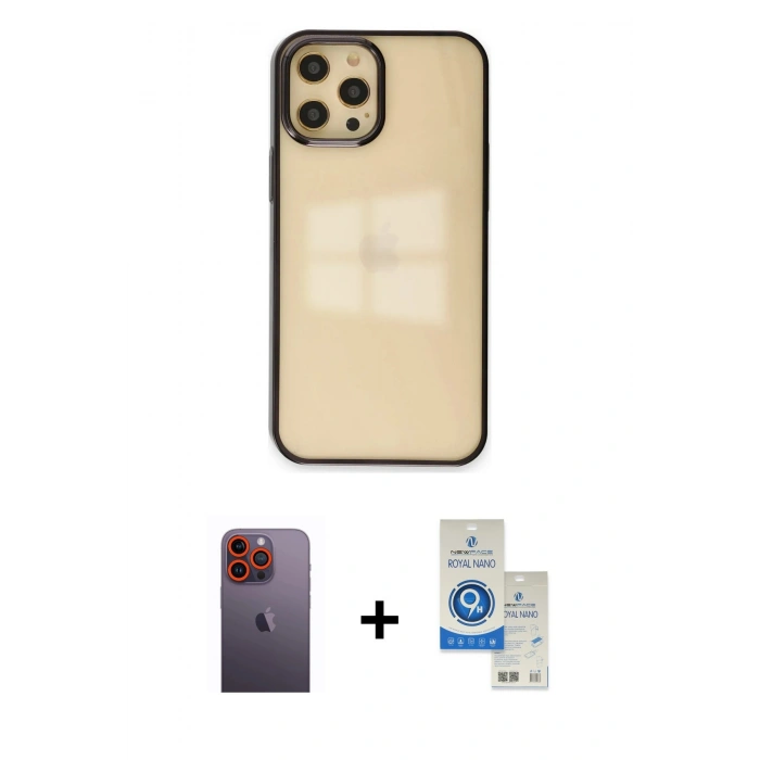 MARSİLYAN™- iPhone 12 Pro Max Kılıf Doruk Doku Prime - Şeffaf Royal Nano Ekran Koruyucu + Neon Fosforlu Kamera Lens - TU