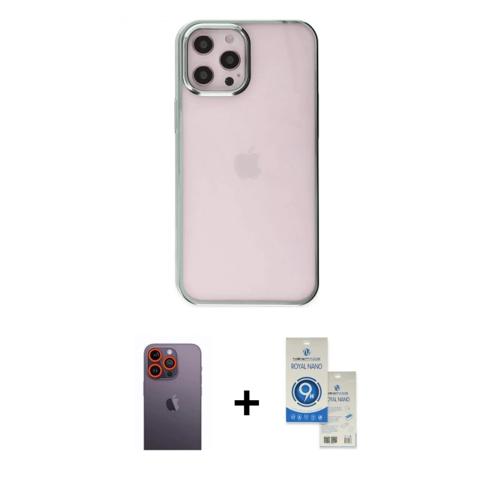 MARSİLYAN™- iPhone 12 Pro Max Kılıf Doruk Doku Prime - Şeffaf Royal Nano Ekran Koruyucu + Neon Fosforlu Kamera Lens - TU