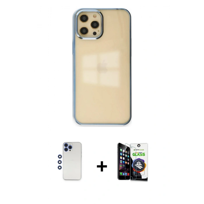MARSİLYAN™- iPhone 12 Pro Max Kılıf Doruk Doku Prime - Şeffaf Temperli Cam Ekran Koruyucu + Shine Kamera Lens - LT