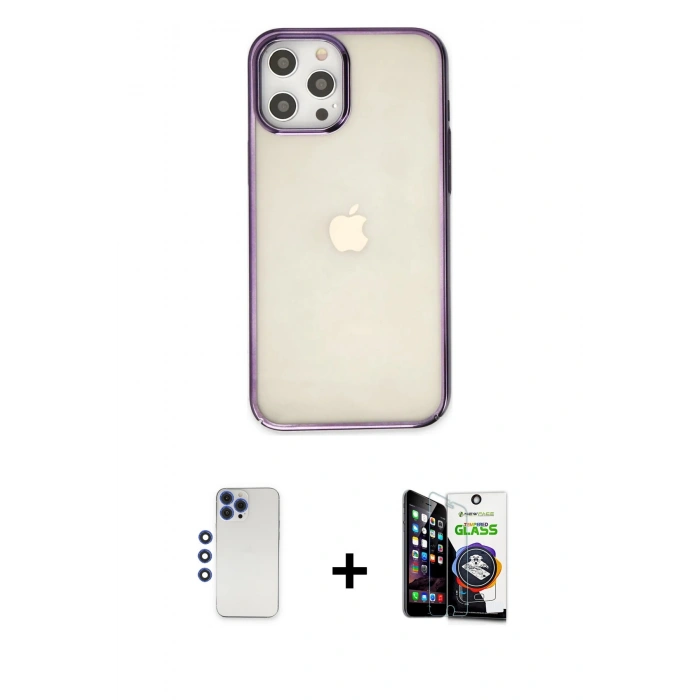 MARSİLYAN™- iPhone 12 Pro Max Kılıf Doruk Doku Prime - Şeffaf Temperli Cam Ekran Koruyucu + Shine Kamera Lens - LT
