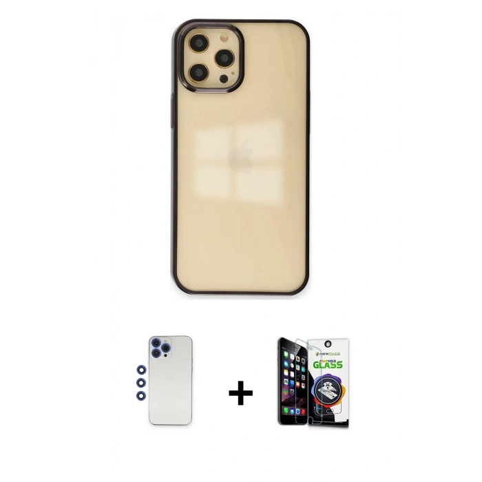 MARSİLYAN™- iPhone 12 Pro Max Kılıf Doruk Doku Prime - Şeffaf Temperli Cam Ekran Koruyucu + Shine Kamera Lens - LT
