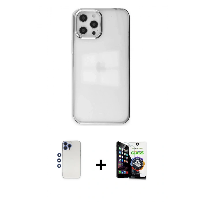 MARSİLYAN™- iPhone 12 Pro Max Kılıf Doruk Doku Prime - Şeffaf Temperli Cam Ekran Koruyucu + Shine Kamera Lens - LT
