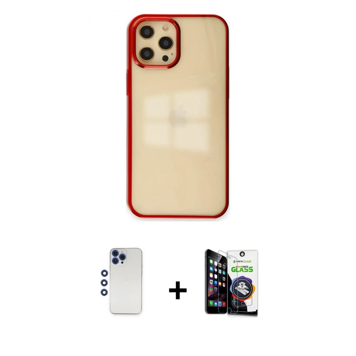 MARSİLYAN™- iPhone 12 Pro Max Kılıf Doruk Doku Prime - Şeffaf Temperli Cam Ekran Koruyucu + Shine Kamera Lens - LT